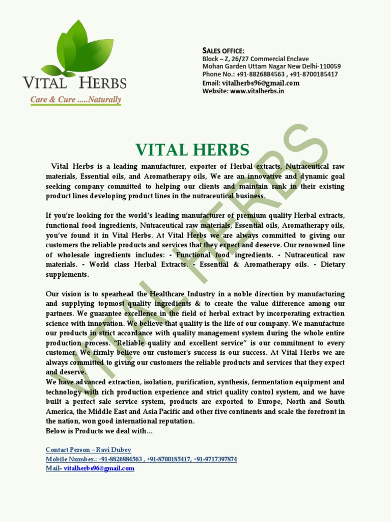 Vital herbs product list pdf nutraceutical food ingredients