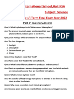 Worksheet of Science For 1st Term Final Exam Nov - 2022 Class 5