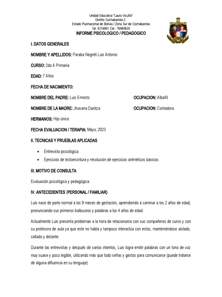 2doa Pri Paraba Negreti Luis Antonio 2023 PDF Desorden hiperactivo