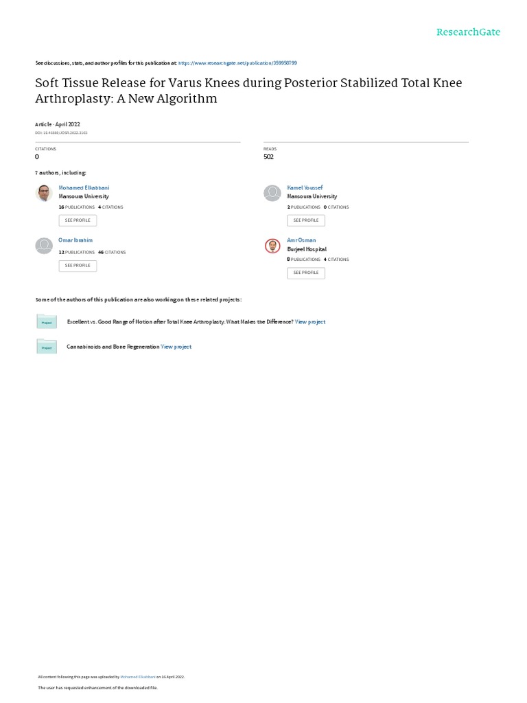 Soft Tissue Release For Varus Knees During Posterior Stabilized Total ...