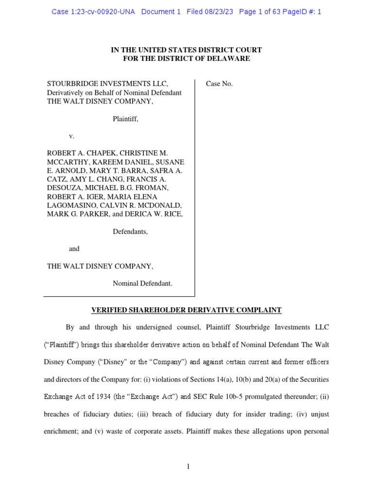 Stourbridge Investments v. Disney PDF Financial Audit Internal Control