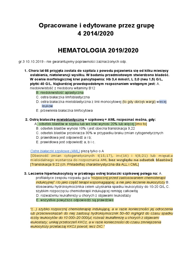 Hematologia 2019 20 Pdf