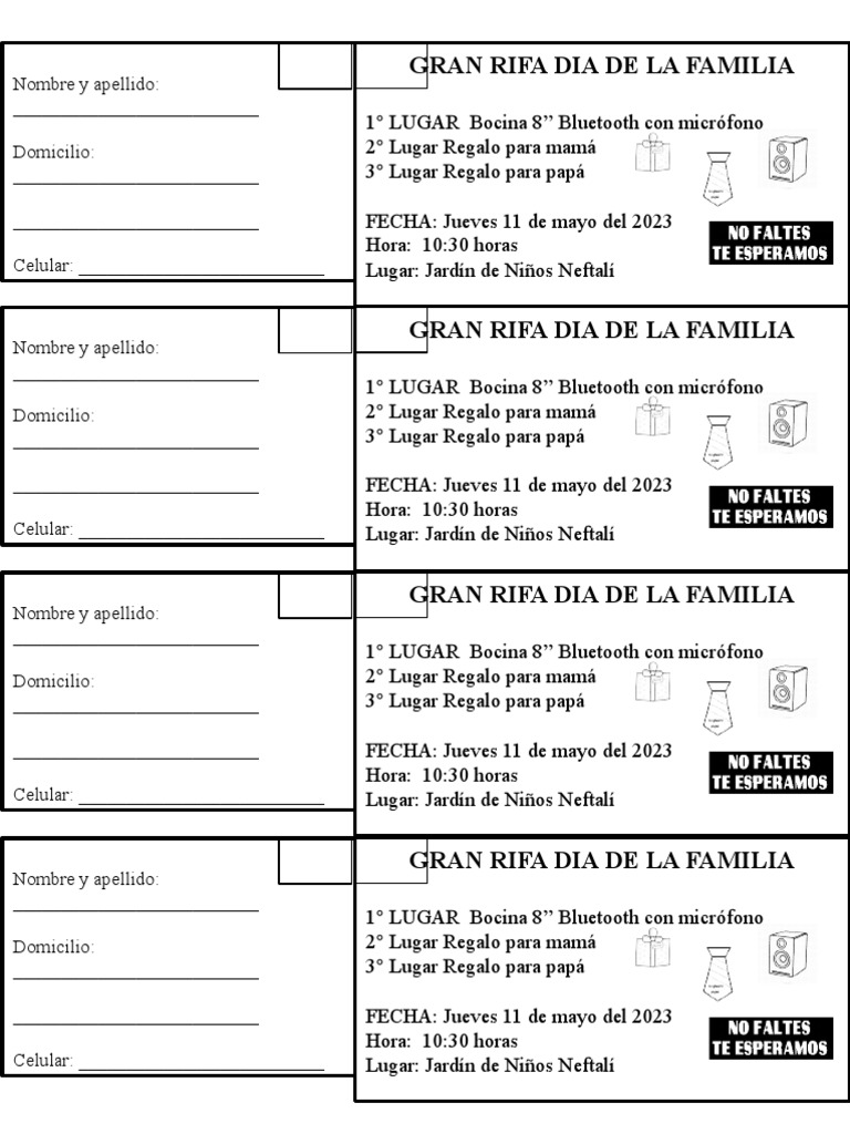 Rifa Familiar: Regalos para Mamá y Papá | PDF | Juegos y actividades ...