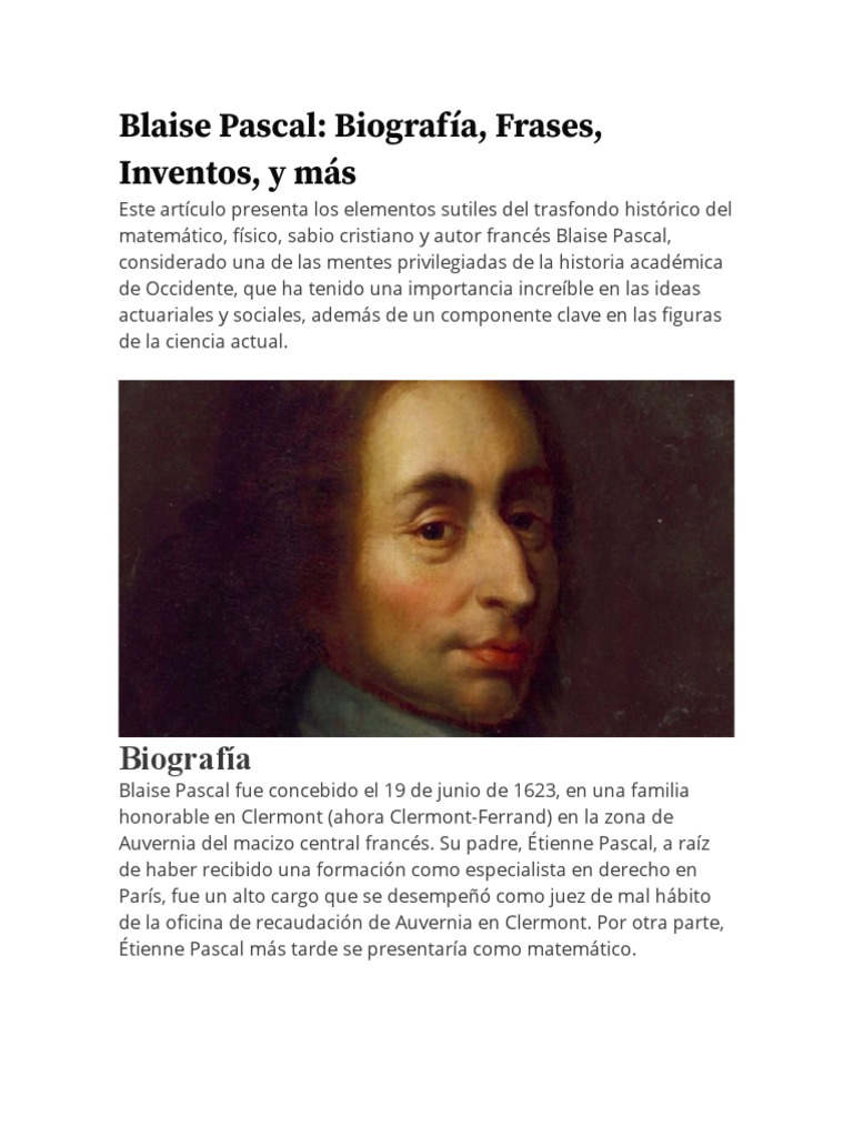 Biografía y logros de Blaise Pascal | PDF | Ruleta | Vacío