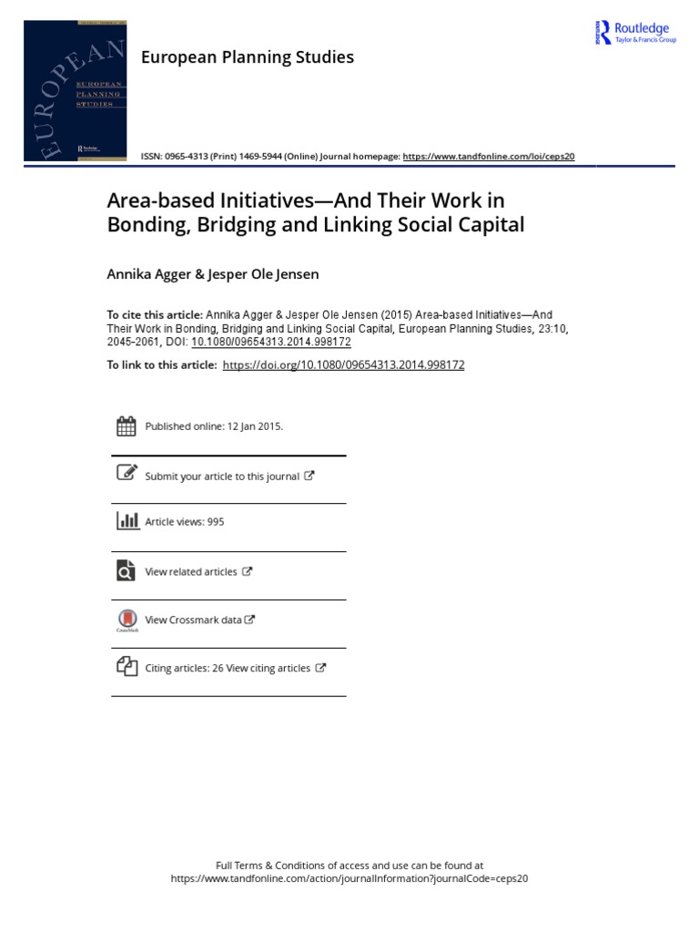 Area based initiatives and their work in bonding bridging and linking