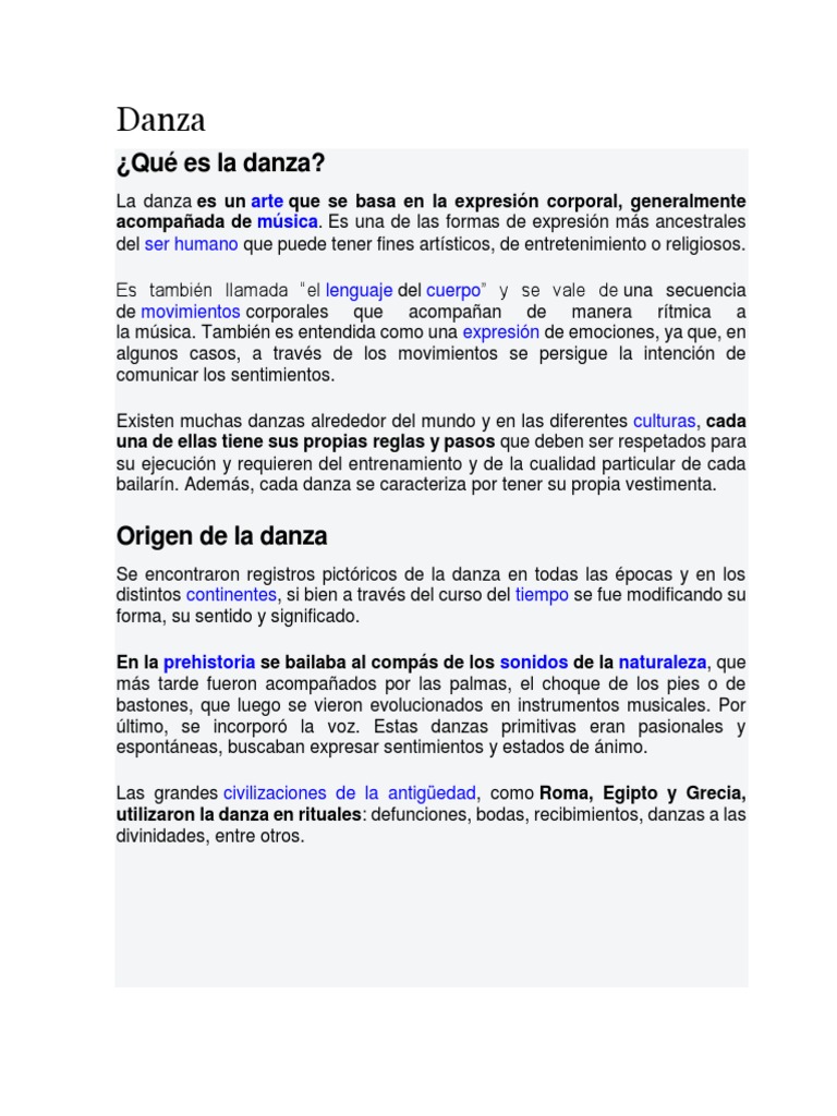 Introducción a la Danza y sus Tipos | PDF | Bailes | Las artes escénicas