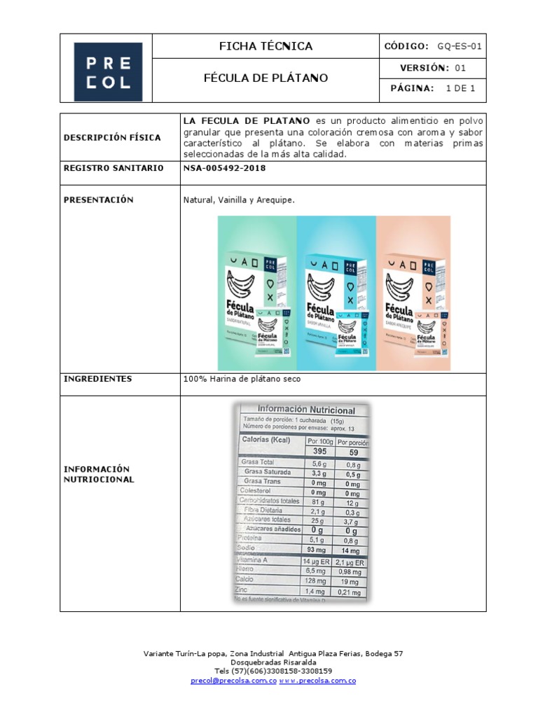 FT FÉCULA DE PLÁTANO PRECOL | PDF