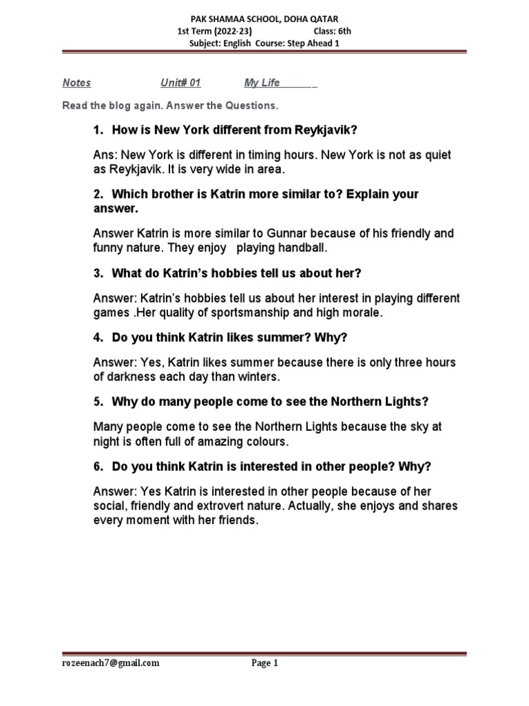 Teacher Notes Garde 6 English PDF