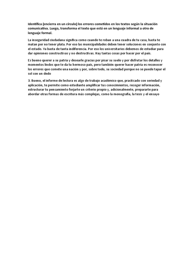 Transformación de Lenguaje Informal a Formal | PDF | Artes del Lenguaje ...