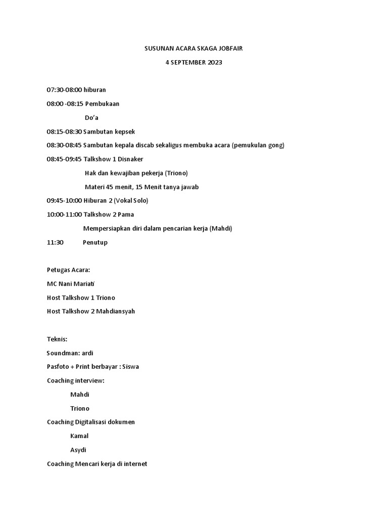 Susunan Acara SKAGA Jobfair 2023 | PDF