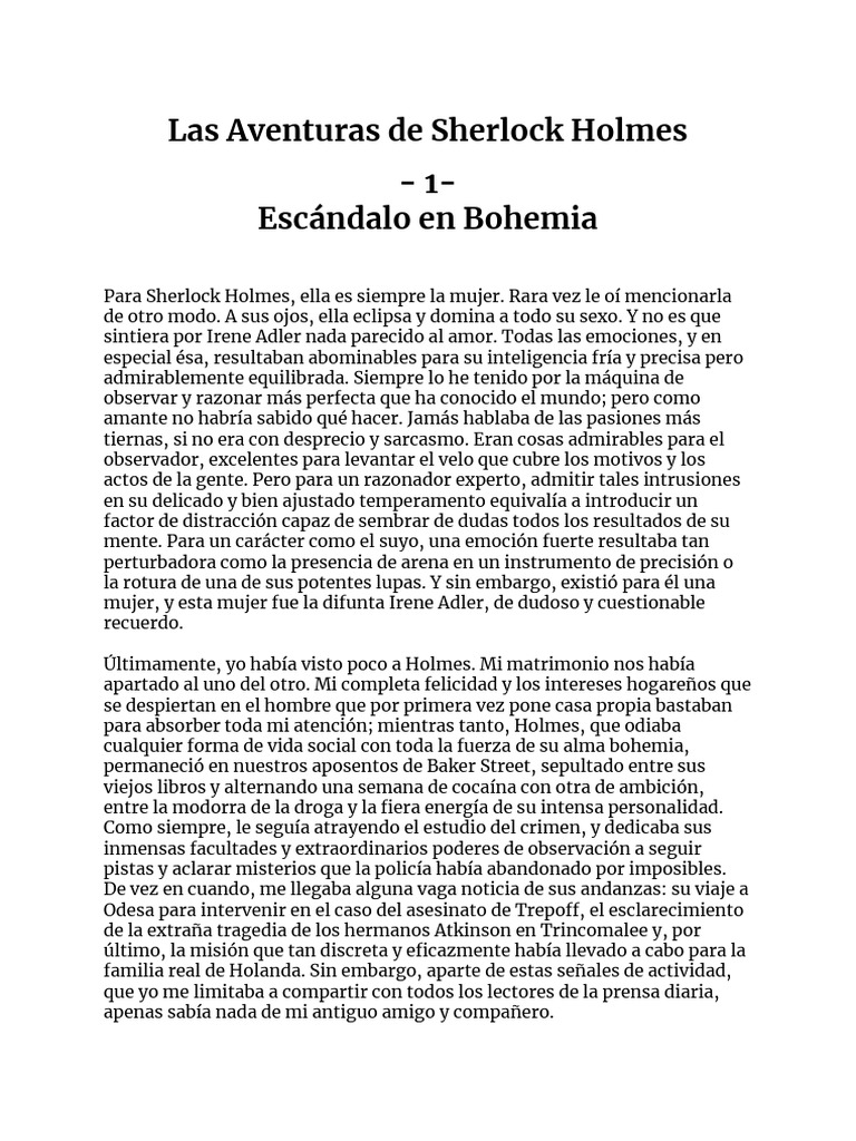 1 Escandalo en Bohemia PDF Un escándalo en Bohemia Sherlock Holmes