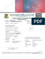 Universidad Pública de El Alto: Formulario 02 de Inscripción Gestion: Ii 2023