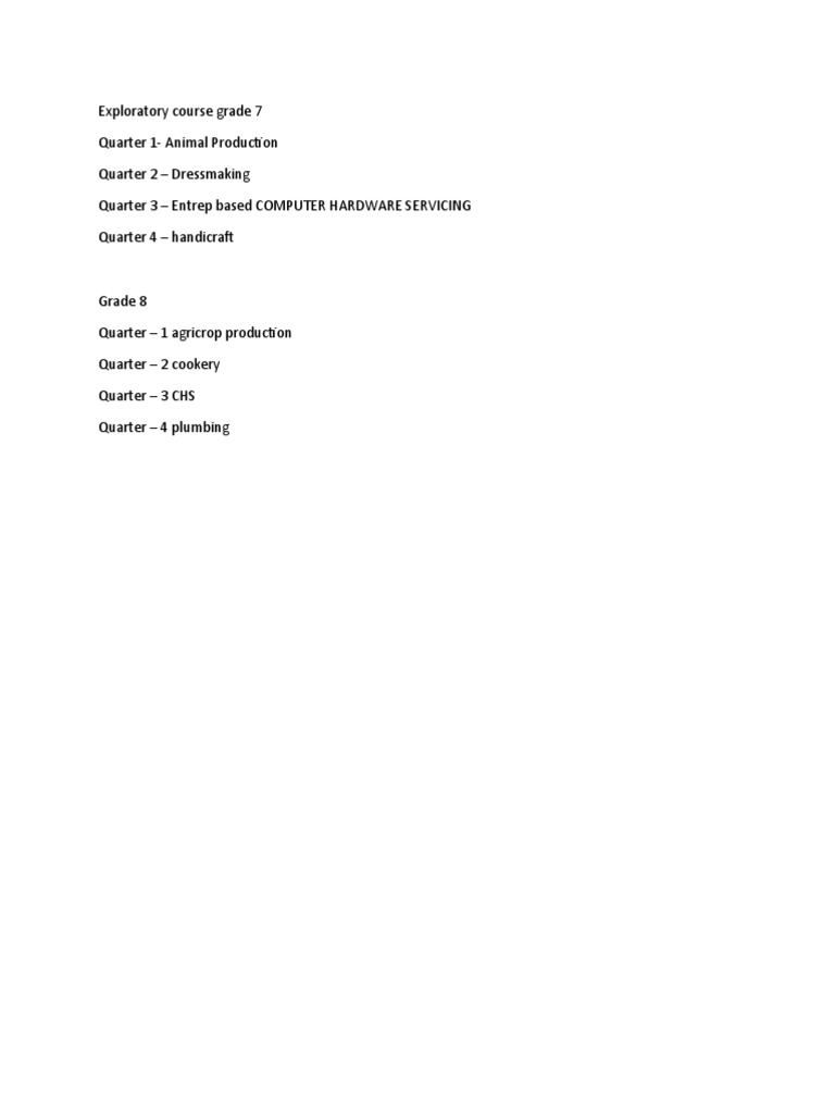 Grade 7 Exploratory Course Overview | PDF | Cooking, Food & Wine