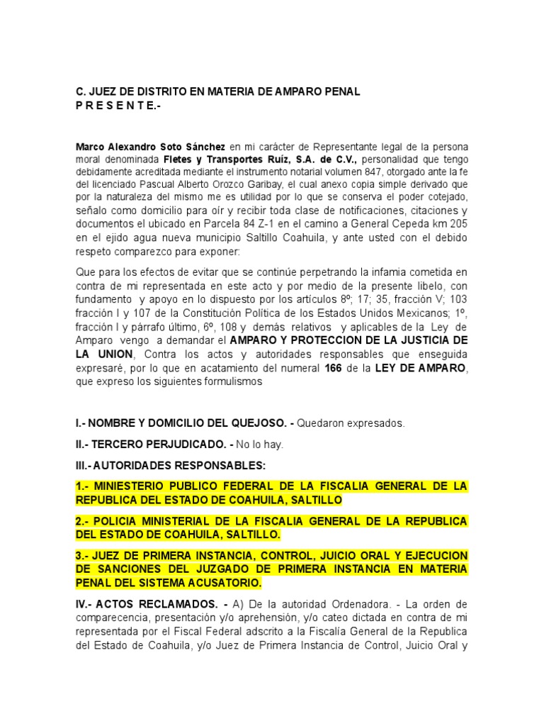 Amparo contra Orden de Cateo en México | PDF | Debido al proceso ...