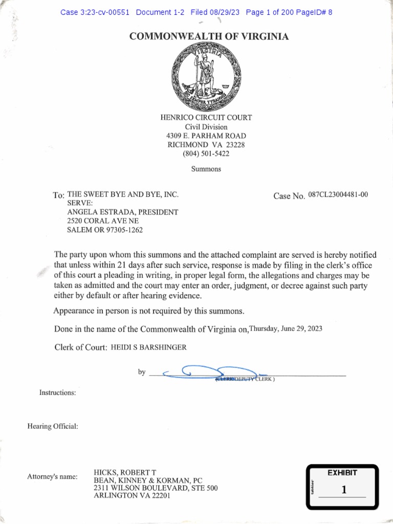 RCA Laboratory Services LLC V The Sweet Bye and Bye Inc Vaedce2300551 0001.2 PDF