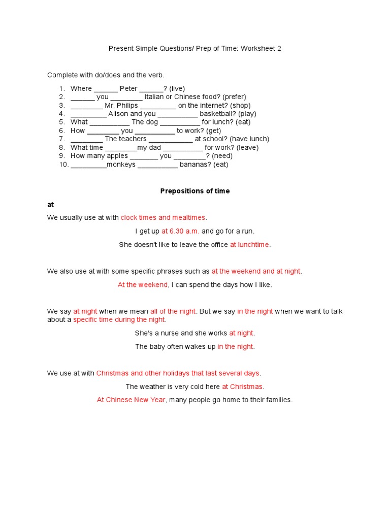 Present Simple Questions Worksheet 2 | PDF