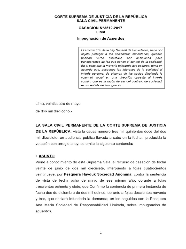 Decisión de Corte Suprema de Justicia - Sala Civil Permanente de 24 ...