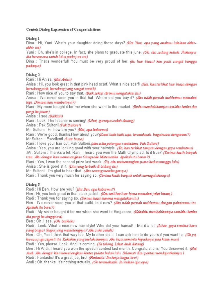 Contoh Dialog Ucapan Selamat | PDF