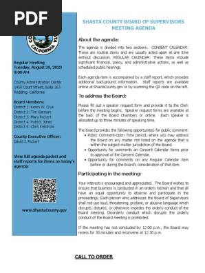 Shasta County Supervisors Agenda Packet 8/29