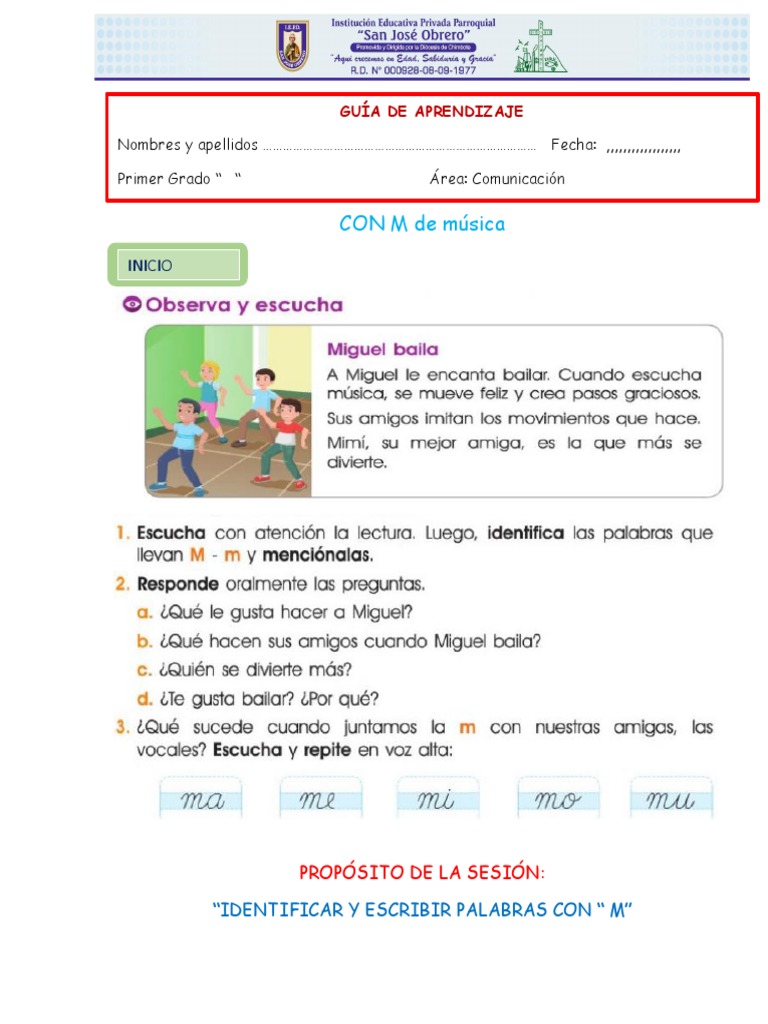 Actividades con la letra M para primer grado | PDF