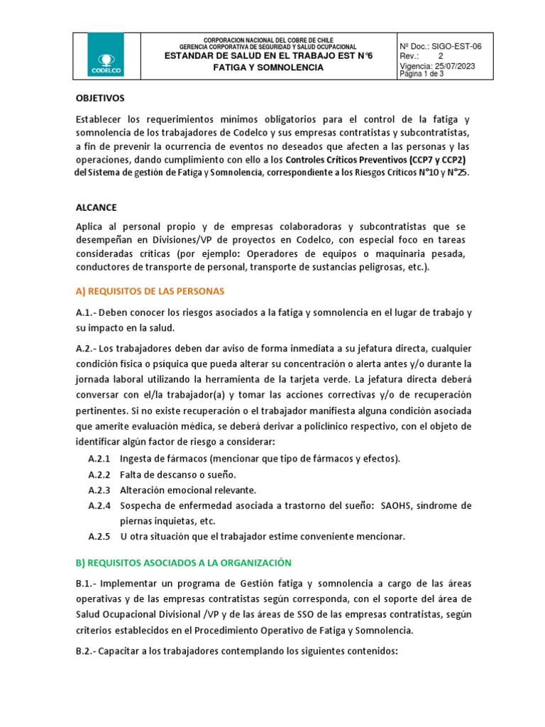 Control de Fatiga y Somnolencia Laboral | PDF | Seguridad y salud ...