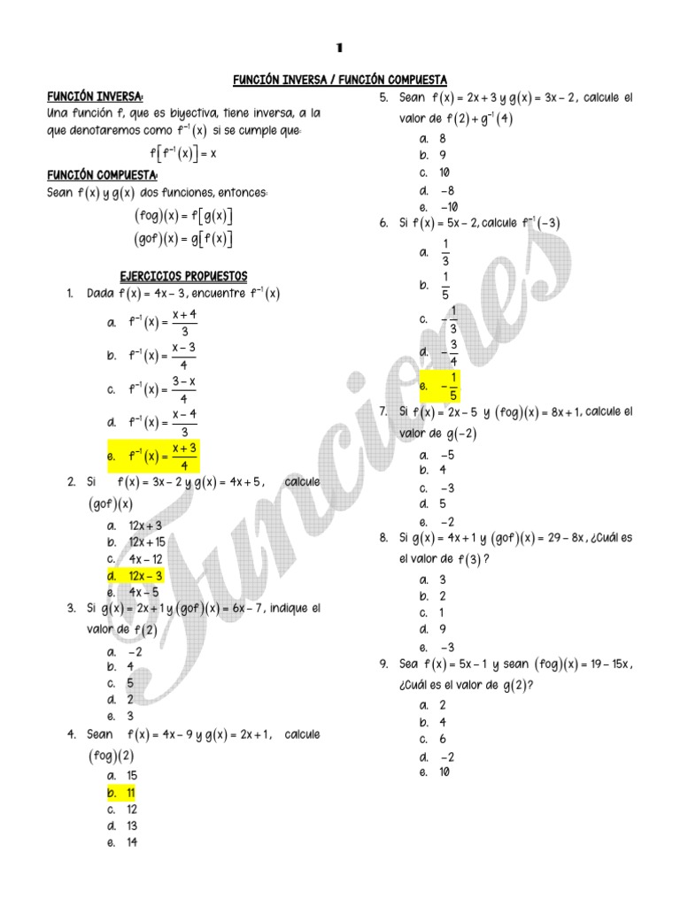 Guía de trabajo # 32 - Función inversa y compuesta | PDF | Ajedrez