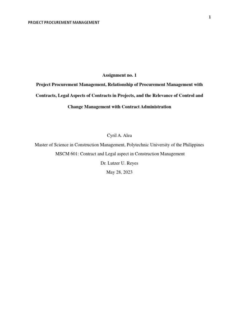 Assignment No. 1 - Alea, Cyril A | PDF | Procurement | Risk Management
