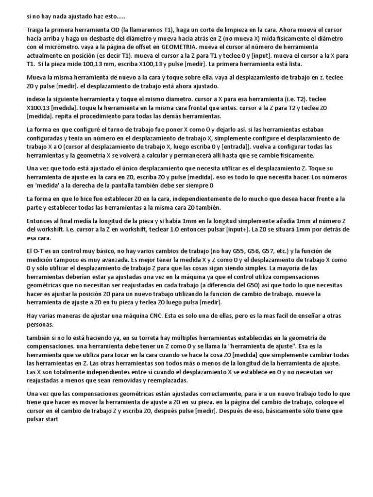 Seteo de Máquina Fanuc 0T | PDF | Finanzas y dinero | Métodos y ...