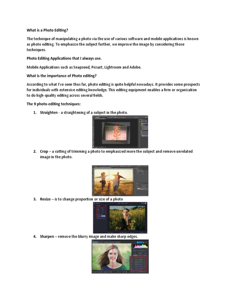 Essential Photo Editing Techniques Guide | PDF