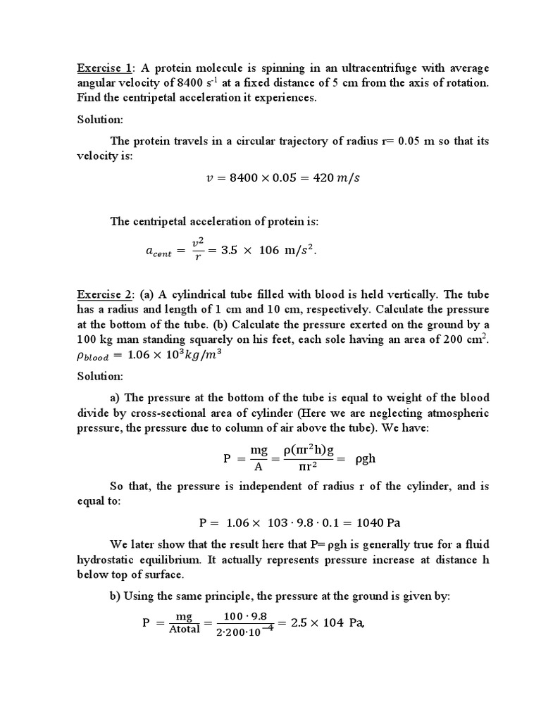 Physics Exercises on Centripetal Acceleration and Pressure | PDF ...