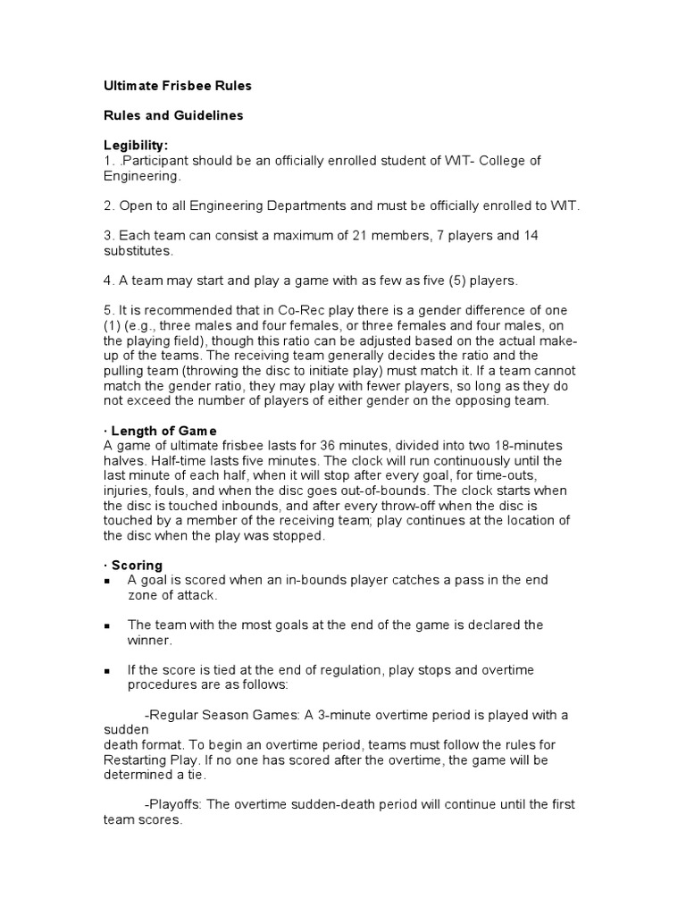 Ultimate Frisbee Rules | Download Free PDF | Sports | Sports Rules And ...