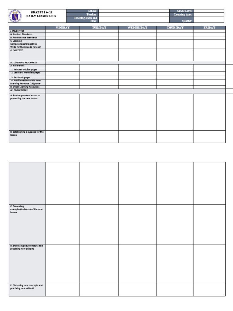 Daily Lesson Log for Grades 1-12 | PDF