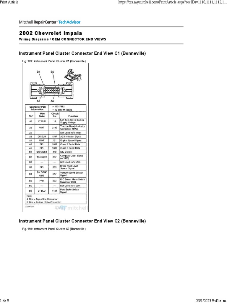 2002 Impala Instrument Cluster Wiring | PDF | Vehicle Industry | Sedans