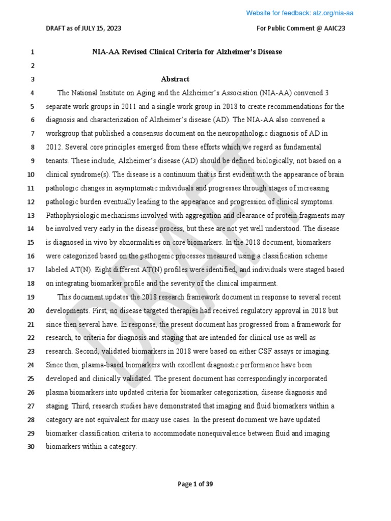 NIA AA Revised Clinical Criteria AAIC 2023 PDF Amyloid Beta