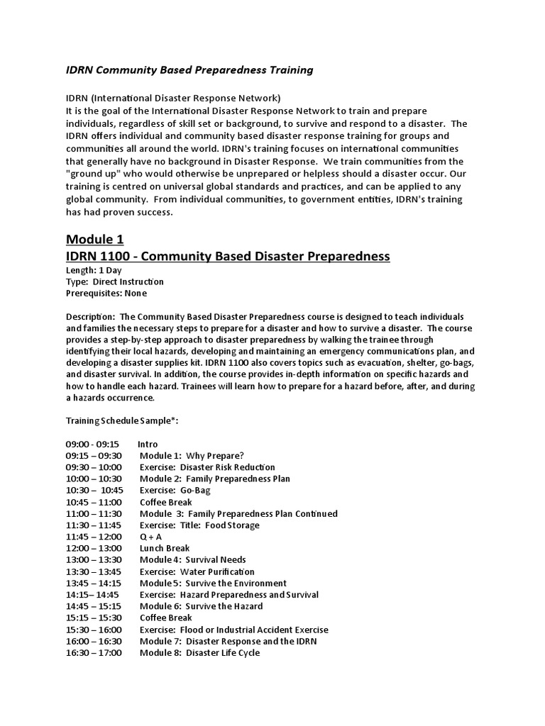IDRN Community Disaster Training Overview | PDF | Emergency Management ...