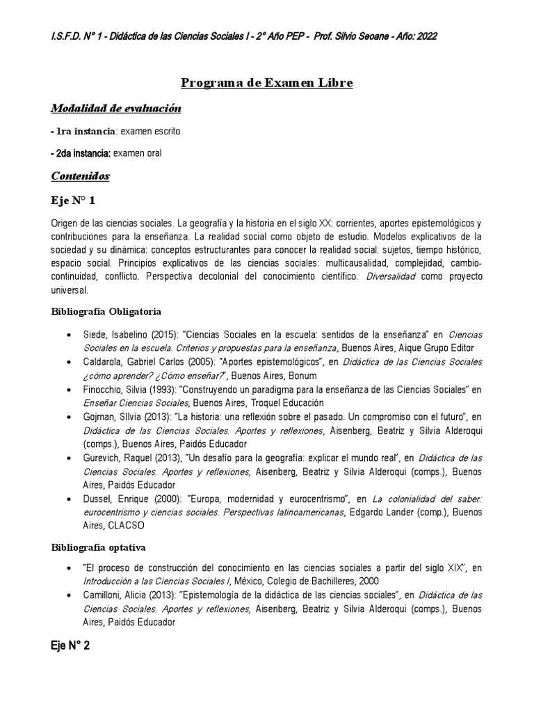 2° PEP - Programa de Exa | PDF | Enseñando | Maestros