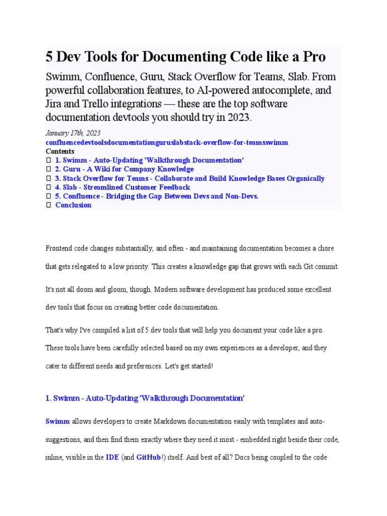 5 Dev Tools For Documenting Code Like A Pro | PDF | Application ...