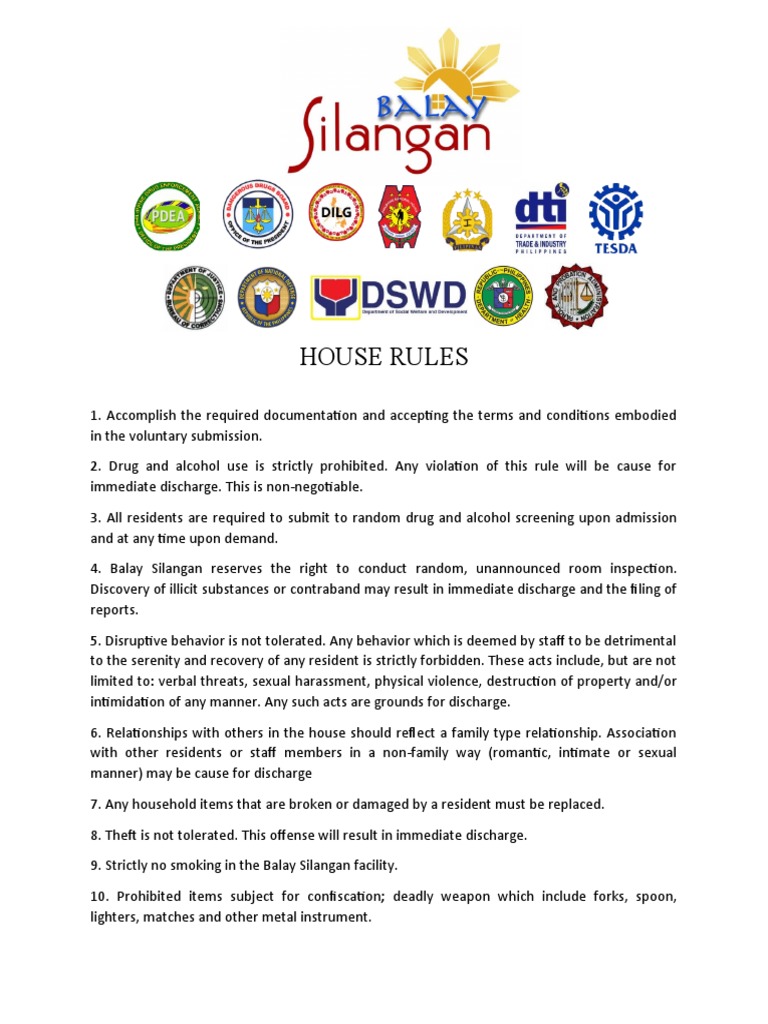 Balay Silangan House Rules and Guidelines | PDF | Room | Military Discharge