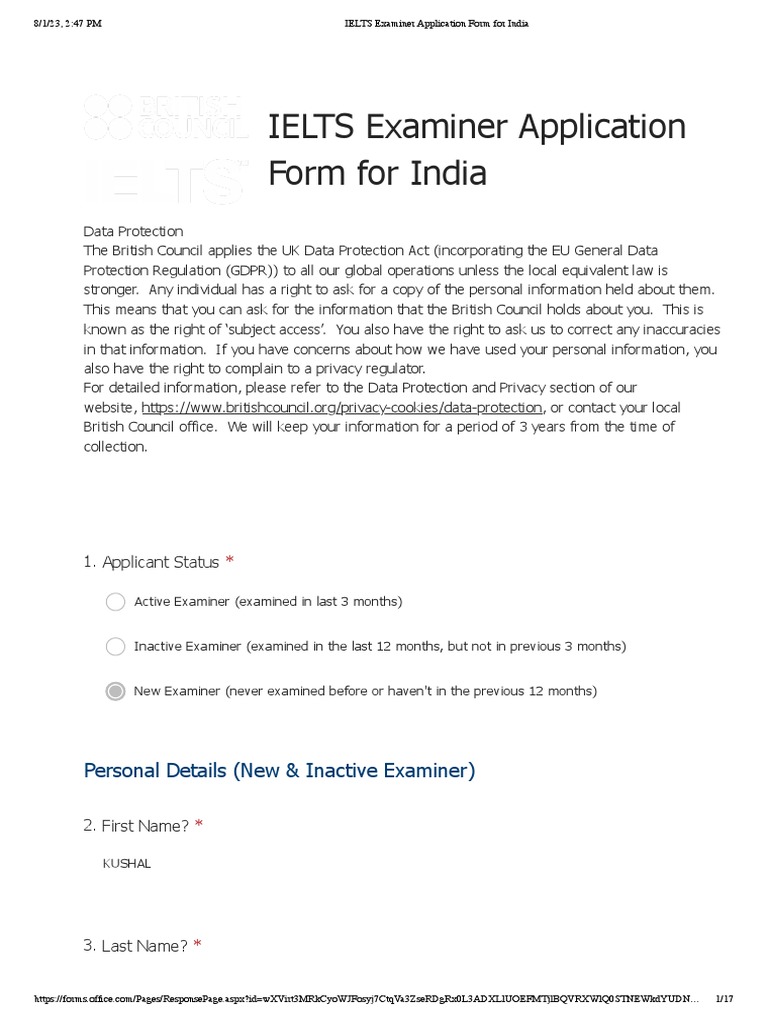 IELTS Examiner Application India | PDF | English As A Second Or Foreign ...