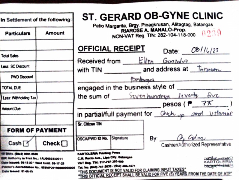 8.16.23 Ob-Gyne Receipt | PDF