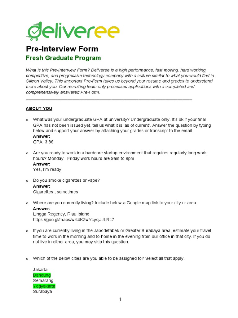 Pre Interview Fresh Graduate Program Pdf Computing