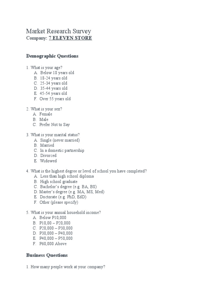7 Eleven Questionnaire Survey PDF Academic Degree Master's Degree