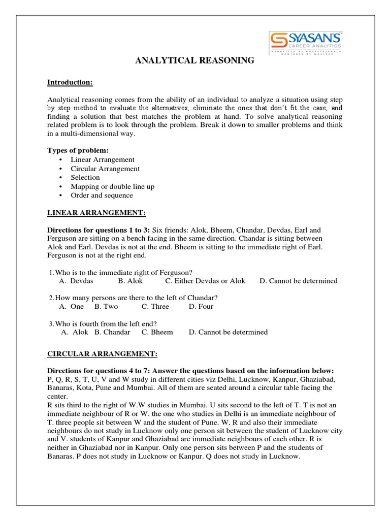 Seating Arrangement Problem Solving | PDF