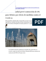 El Banco Mundial Prevé Contracción de 6% para México Por Efecto de Medidas Contra El Covid-19