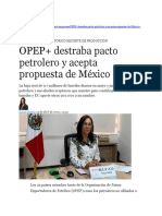 OPEP Destraba Pacto Petrolero y Acepta Propuesta de México