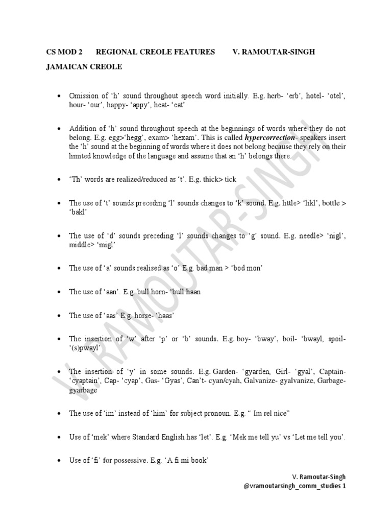CS Regional Creole Features v. Ramoutar-Singh | PDF | English Language ...