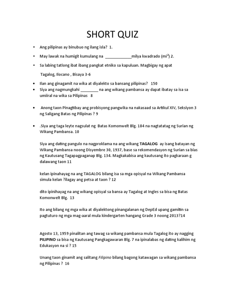 Long Quiz Wikang Pambansa Pdf