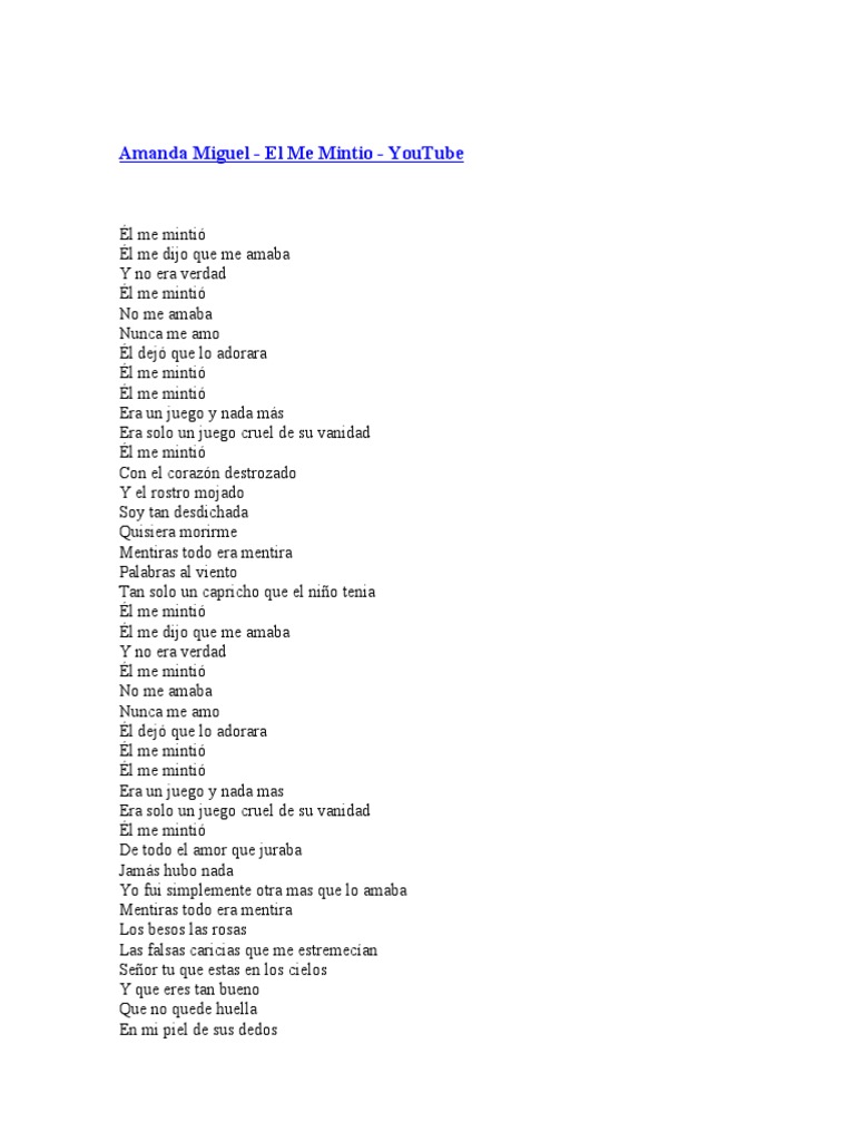 Él Me Mintió: Letras de Amanda Miguel | PDF