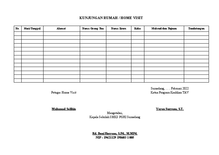 Format Laporan Home Visit Siswa | PDF