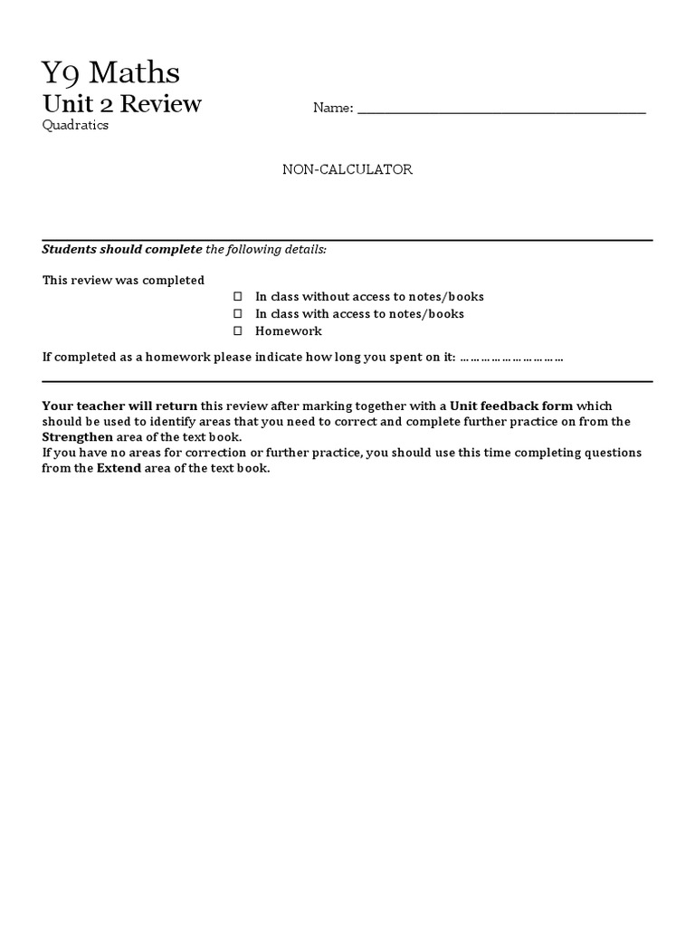 Y9 Unit 2 Review Pdf Teaching Methods Materials